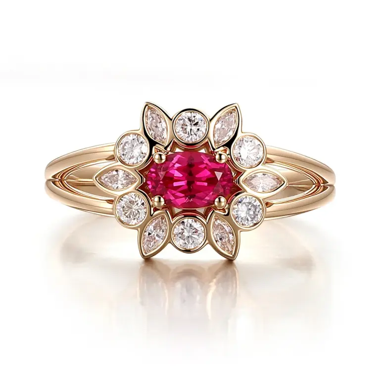 14k gold oval red lab grown ruby split shank engagement ring 1