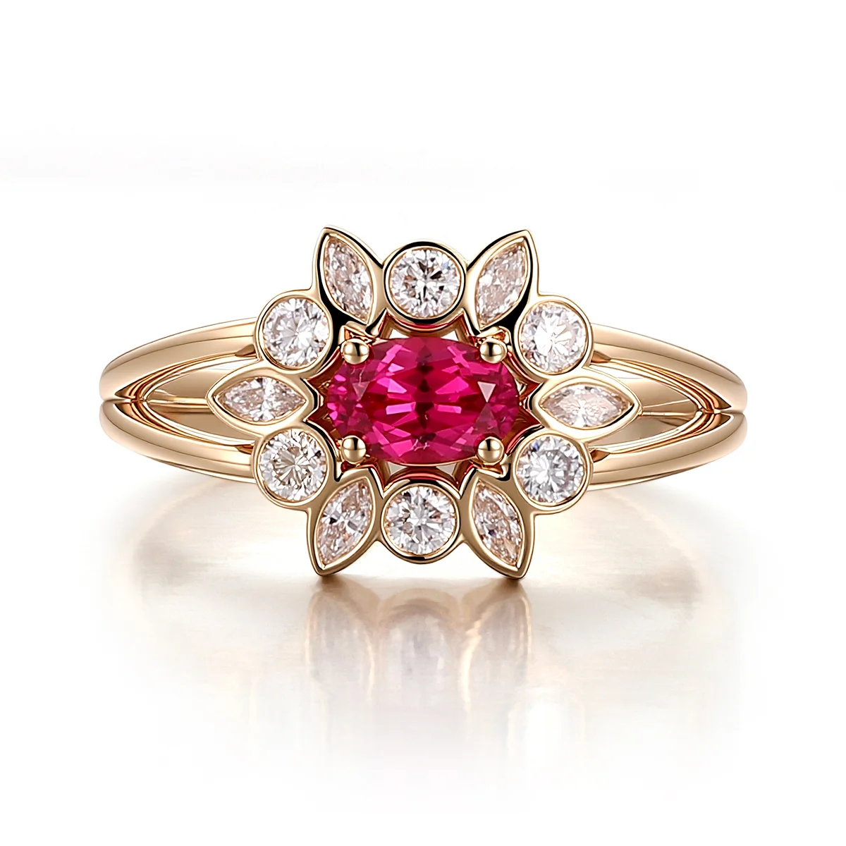 14k gold oval red lab grown ruby split shank engagement ring 1 14k gold oval red lab grown ruby split shank engagement ring 1