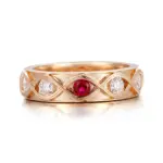 14k gold round white lab grown ruby wide band engagement ring 1