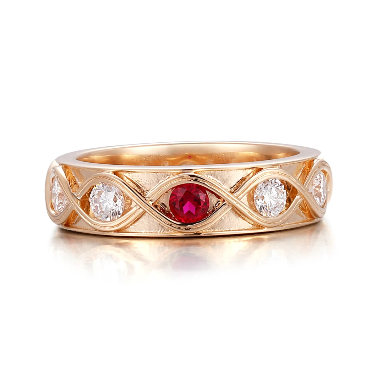 14k gold round white lab grown ruby wide band engagement ring 1 14k gold round white lab grown ruby wide band engagement ring 1