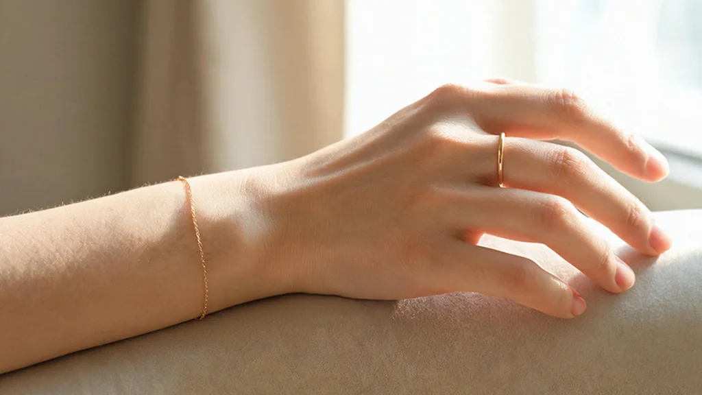 Close up of wrist jewelry in natural light used to check skin undertone for metal matching