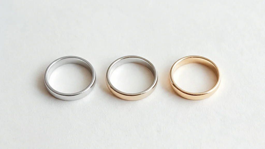 Color comparison of 10K, 14K, and 18K unplated white gold showing increasing yellow undertone