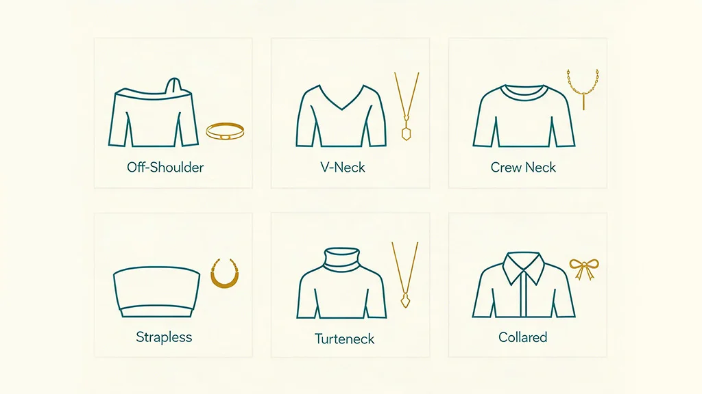 Infographic pairing necklines with recommended necklace lengths