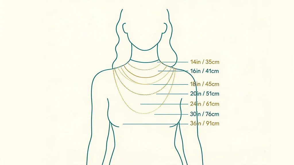 Necklace length chart showing where each length falls on the body, in inches and centimeters