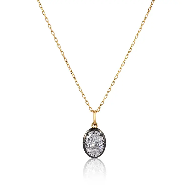 14k black gold 1ct oval diamond pendant necklace 1