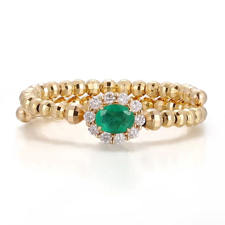 14k gold 0 17ct oval emerald flexible halo ring 1