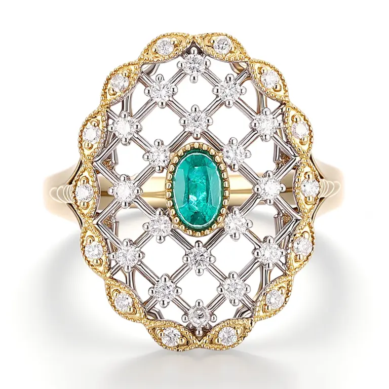 14k gold 0 19ct oval emerald halo ring 1