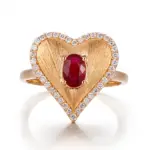 14k gold 0 49ct brushed heart ruby halo ring 1