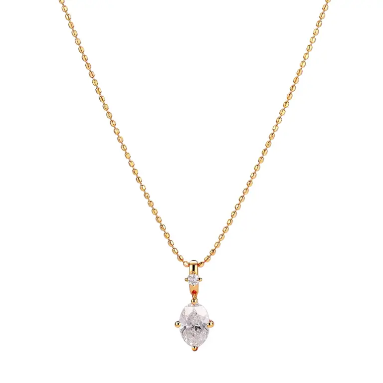 14k gold 0 56ct two stone oval diamond pendant necklace 1