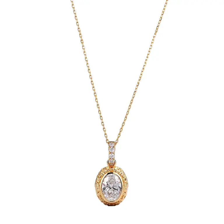 14k gold 1 03ct oval diamond pendant necklace 1