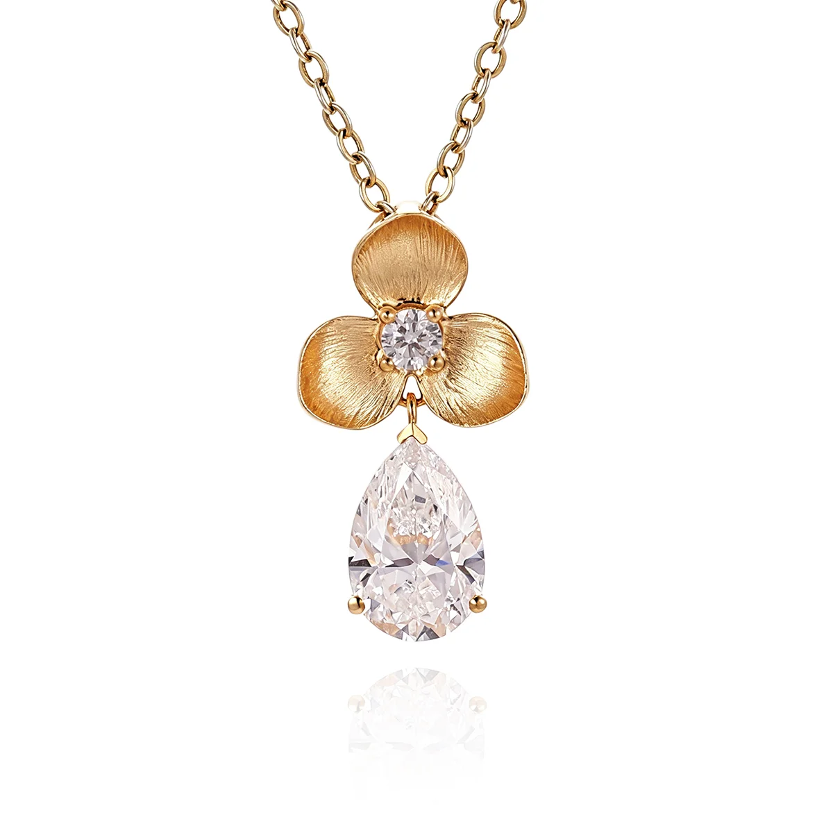 14k gold 1 1ct brushed flower pear diamond pendant necklace 1 14k gold 1 1ct brushed flower pear diamond pendant necklace 1