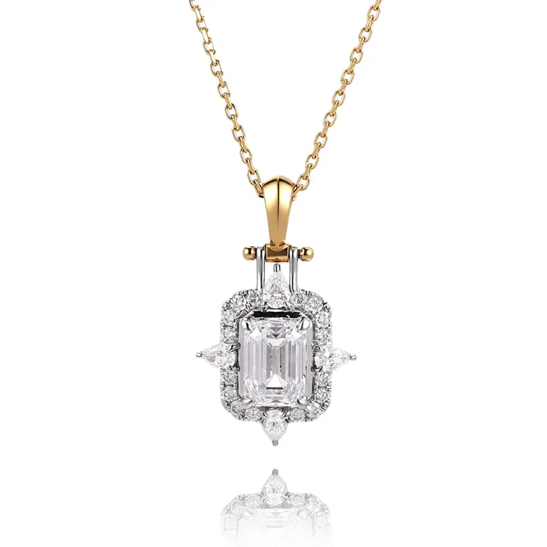 14k gold 1ct emerald cut diamond drop pendant necklace 1