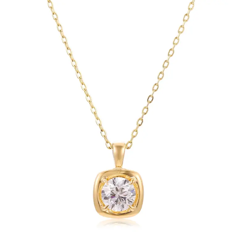 14k gold 1ct round diamond minimal pendant necklace 1