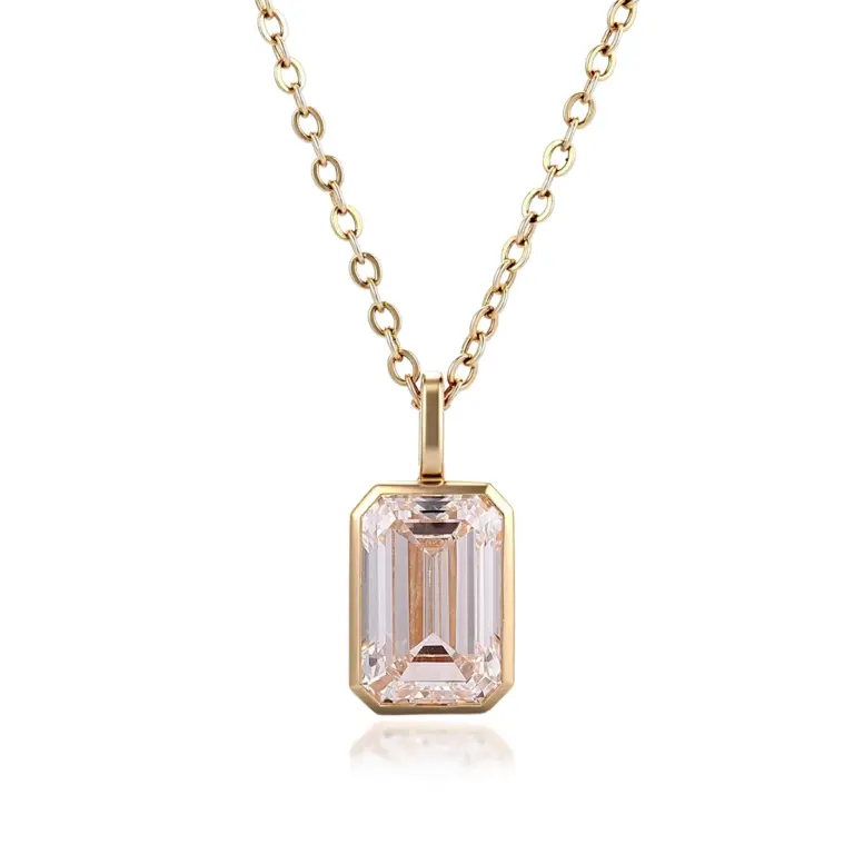 14k gold 2ct emerald cut diamond pendant necklace 1