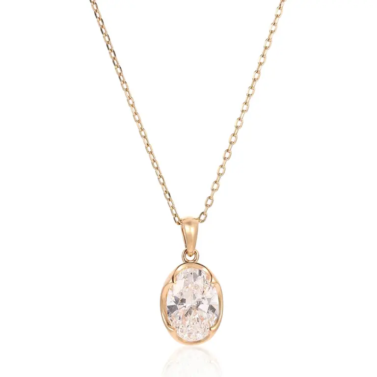 14k gold 2ct oval diamond statement pendant necklace 1