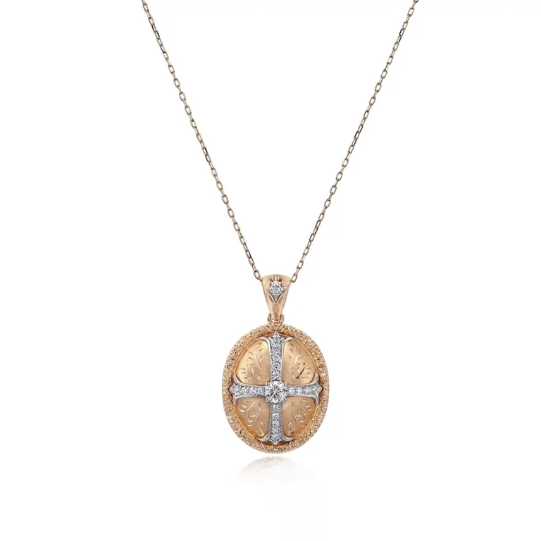 14k gold brushed finish diamond pendant necklace 1