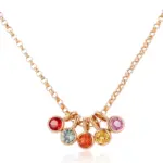 14k gold bubble pendant necklace with red yellow pink gem accents 1