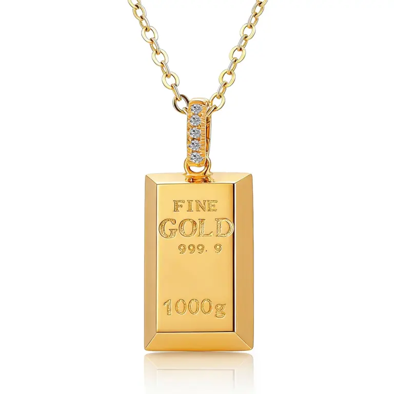 14k gold bullion bar diamond pendant necklace 1