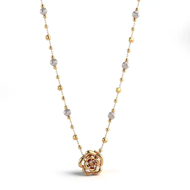 Halskette mit Kamelien-Clip-Anhänger aus 14-karätigem Gold und Diamanten 1