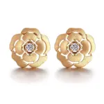 14k gold camellia flower diamond stud earrings 1