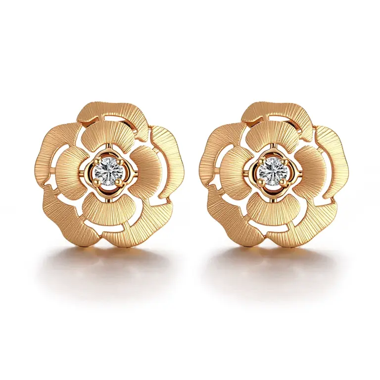 Brincos de camélia em ouro 14k com diamantes