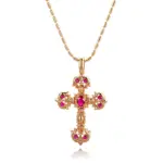 14k gold diamond cross pendant necklace with ruby accents 1