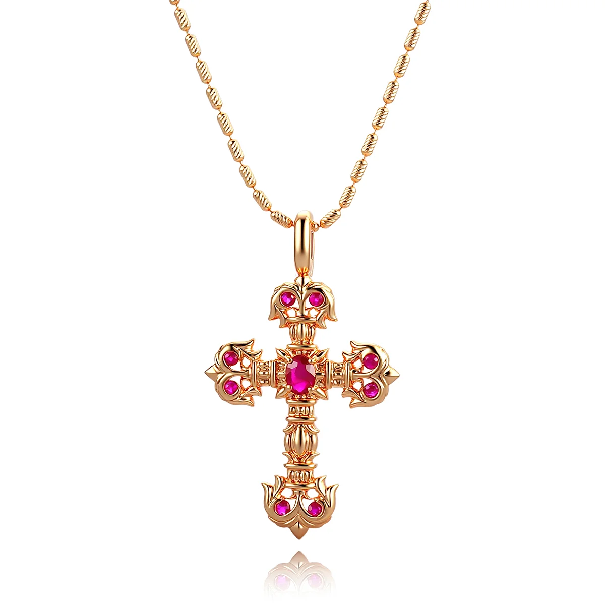 14k gold diamond cross pendant necklace with ruby accents 1 14k gold diamond cross pendant necklace with ruby accents 1