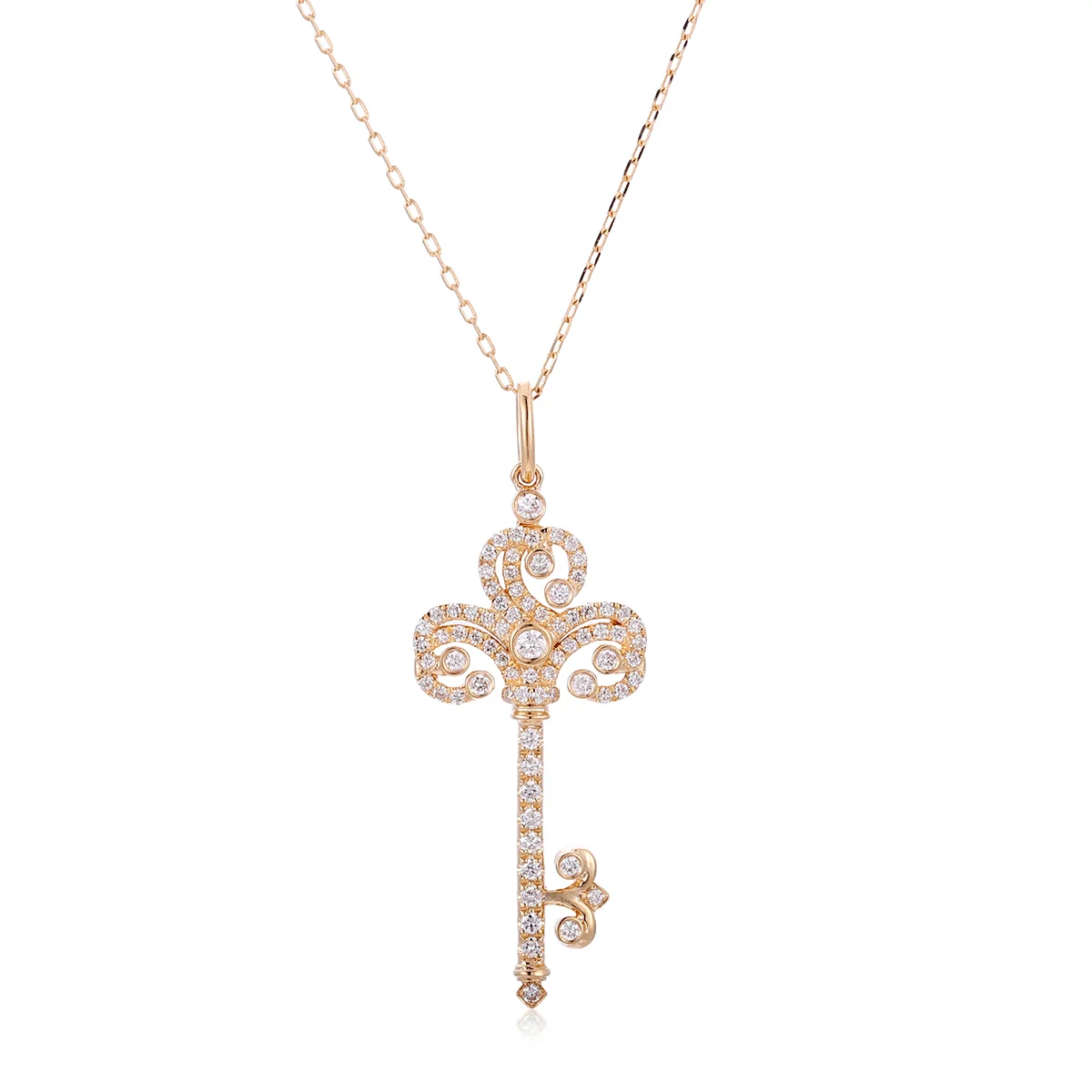14k gold diamond key pendant necklace 1 14k gold diamond key pendant necklace 1