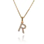 14k gold diamond letter r pendant necklace 1