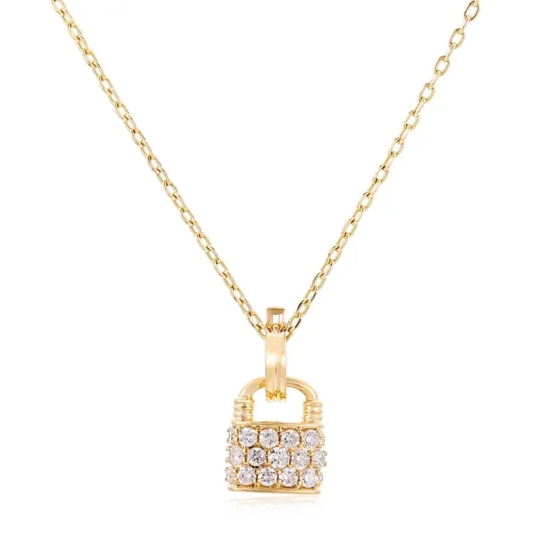 14k gold diamond padlock pendant necklace 1