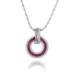 14k gold ferris wheel diamond pendant necklace with ruby accents 1