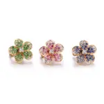 14k gold flower clip on charm necklace with colored gemstone accents 1