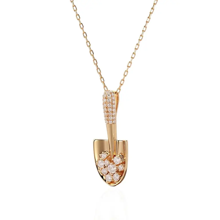 14k gold good luck shovel diamond pendant necklace 1
