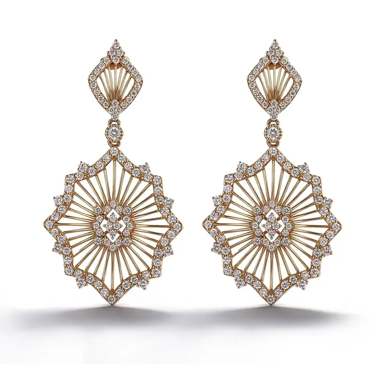 Pendientes colgantes grandes de diamantes de oro de 14k 1