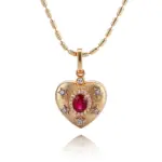 14k gold heart diamond pendant necklace with ruby accents 1