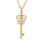 14k gold key to my heart diamond pendant necklace 1