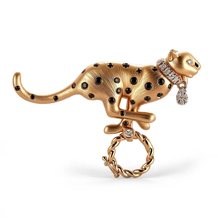 14k gold leopard diamond brooch 1