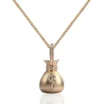 14k gold money bag diamond pendant necklace 1