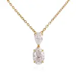 14k gold oval and pear diamond duo pendant necklace 1