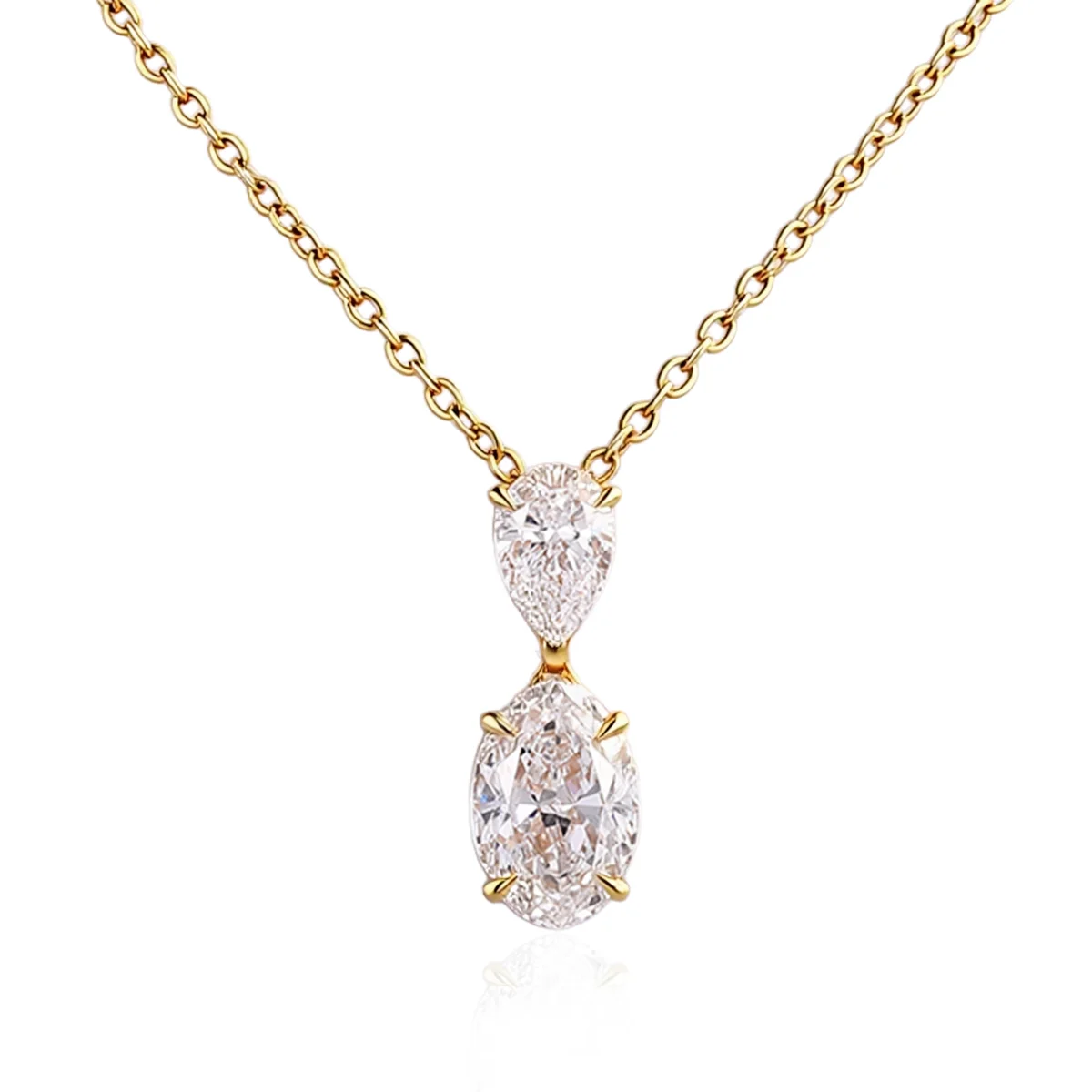 14k gold oval and pear diamond duo pendant necklace 1 14k gold oval and pear diamond duo pendant necklace 1