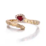 14k gold pear ruby snake motif split shank ring 1