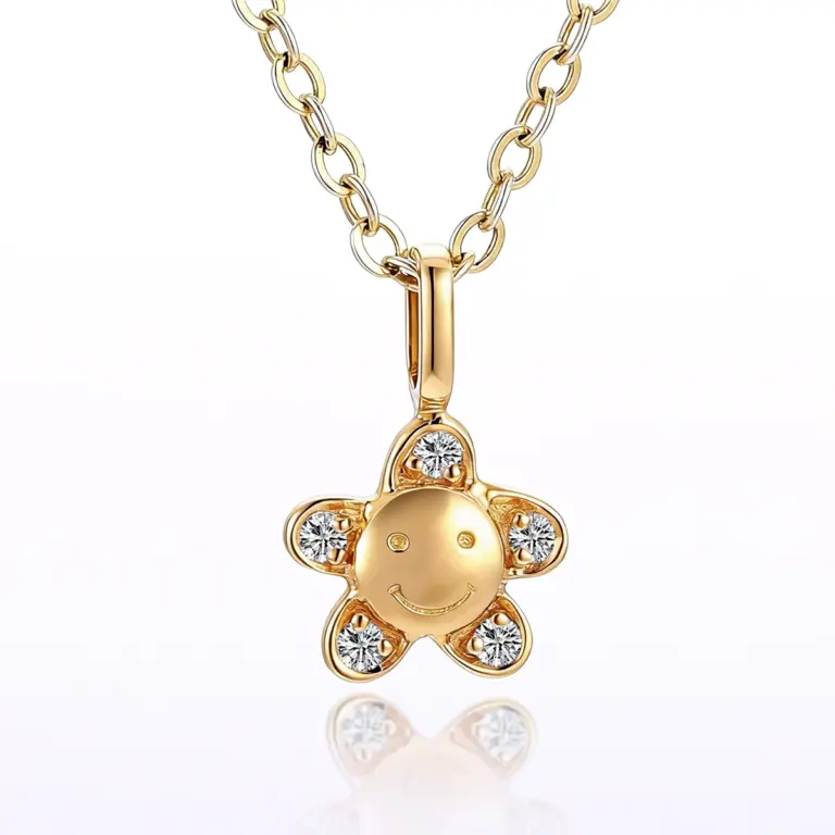 Collana con ciondolo a forma di fiorellino in oro 14 carati con diamanti 1