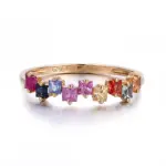 14k gold rainbow princess lab grown sapphire eternity ring 1