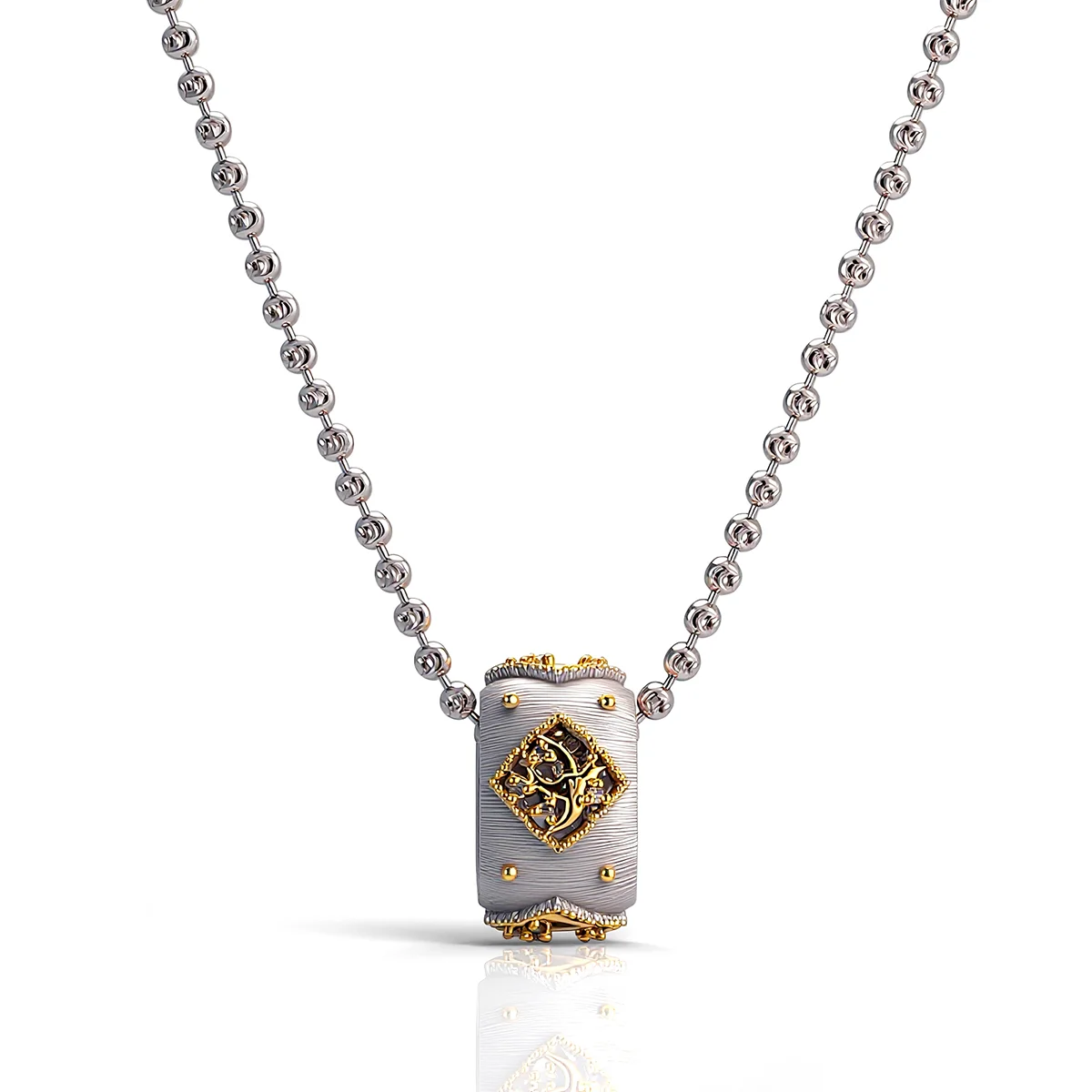 14k gold rolling bead diamond pendant necklace 1 14k gold rolling bead diamond pendant necklace 1