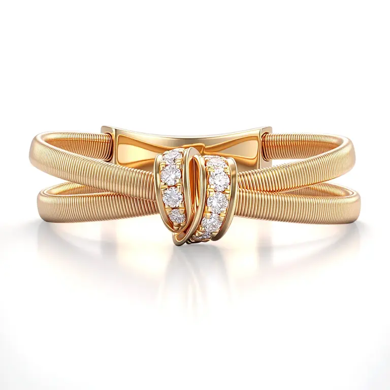 14k gold rope knot diamond split shank ring 1