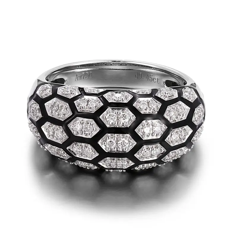 14k gold snake texture diamond wide band ring 1