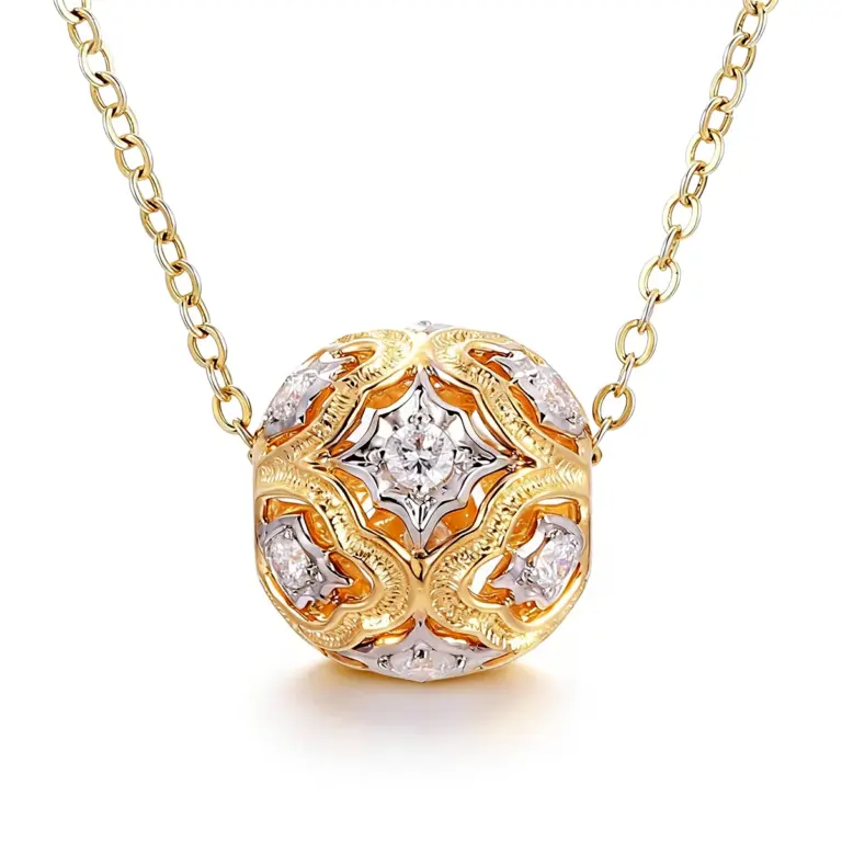14k gold spinning bead diamond pendant necklace 1