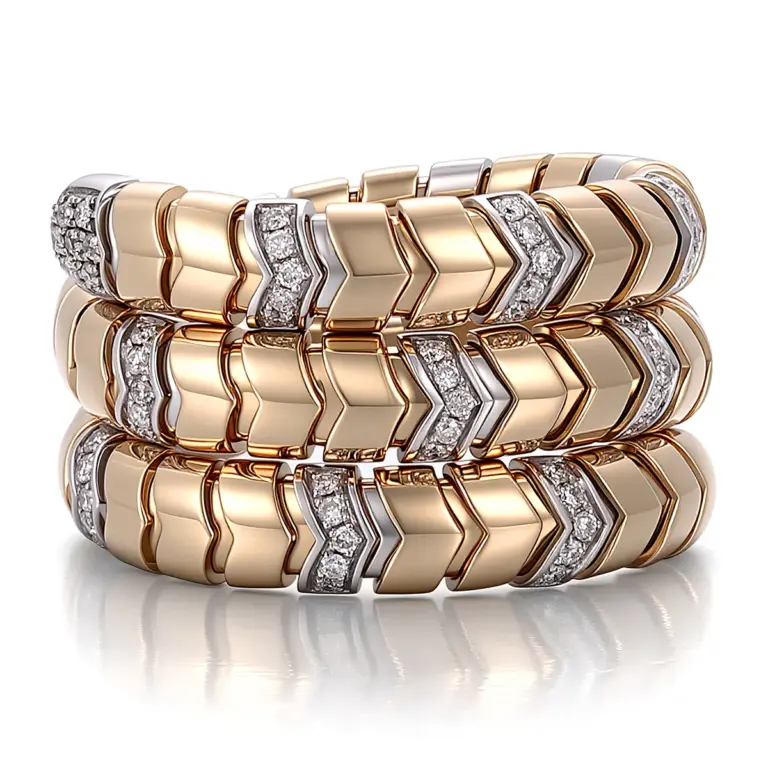 14k gold triple layer snake diamond statement ring 1