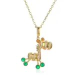 14k gold zebra diamond pendant necklace with emerald accents 1