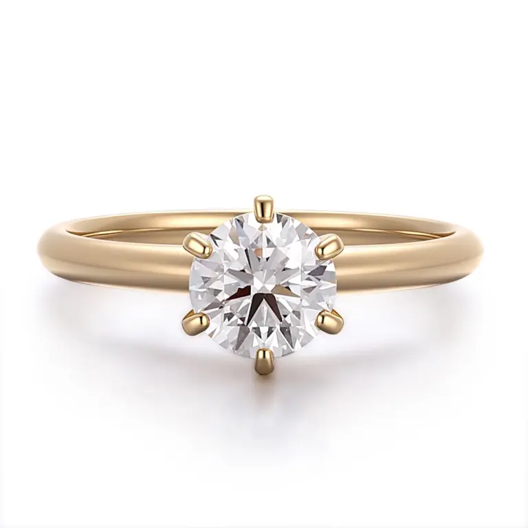 18k gold 1ct round lab grown diamond six prong solitaire engagement ring 1
